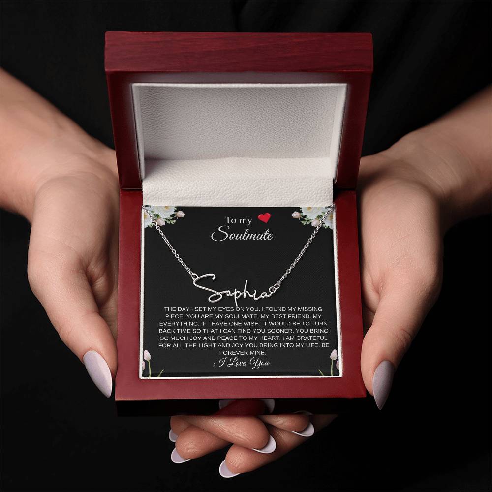 To My Soulmate (With A Heart) | Signature Name Necklace| Gift to Wife| Birthday Gift to Wife| Mother's Day Gift| Anniversary Gift to Wife