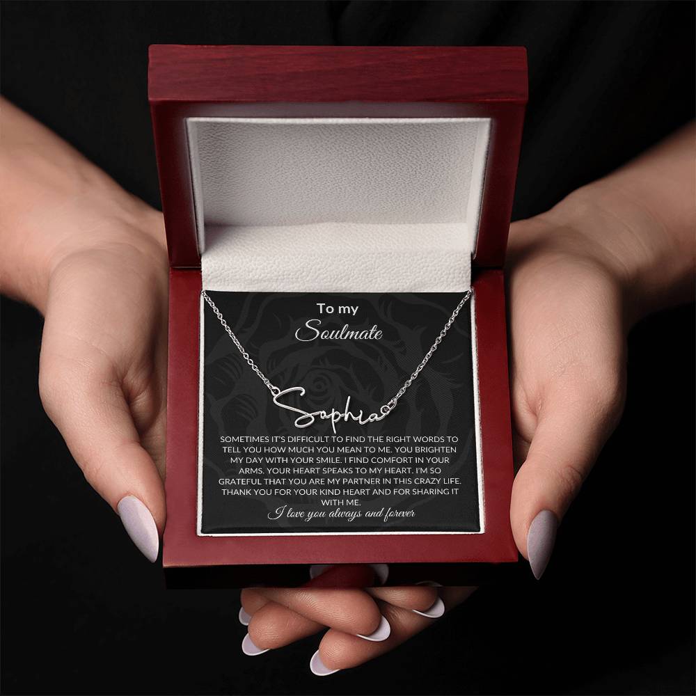To My Soulmate | Signature Name Necklace| Gift to Wife | Wedding Anniversary Gift to Wife| Mother's Day Gift | Birthday Gift to Wife