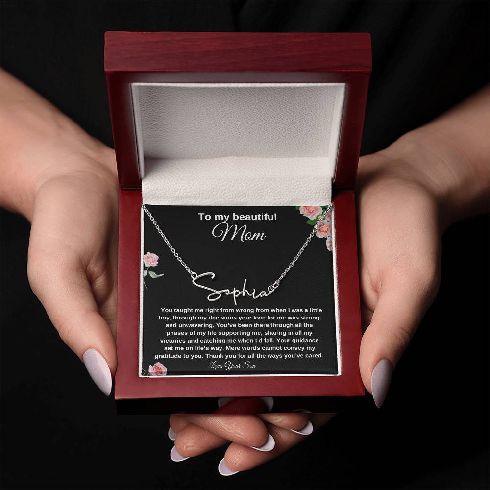 To My Beautiful Mom | Signature Name Necklace| Gift to Mom| Mother's Day Gift| Birthday Gift to Mom