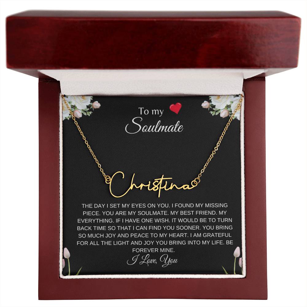 To My Soulmate (With A Heart) | Signature Name Necklace| Gift to Wife| Birthday Gift to Wife| Mother's Day Gift| Anniversary Gift to Wife