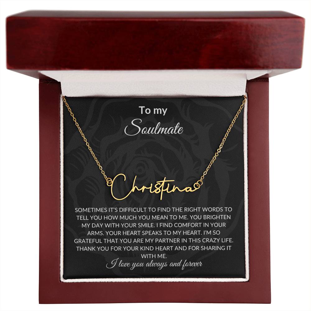 To My Soulmate | Signature Name Necklace| Gift to Wife | Wedding Anniversary Gift to Wife| Mother's Day Gift | Birthday Gift to Wife