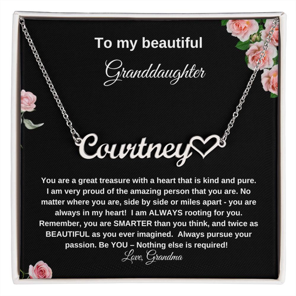 To My Beautiful Granddaughter | Heart Name Necklace| Gift to Granddaughter from Grandma