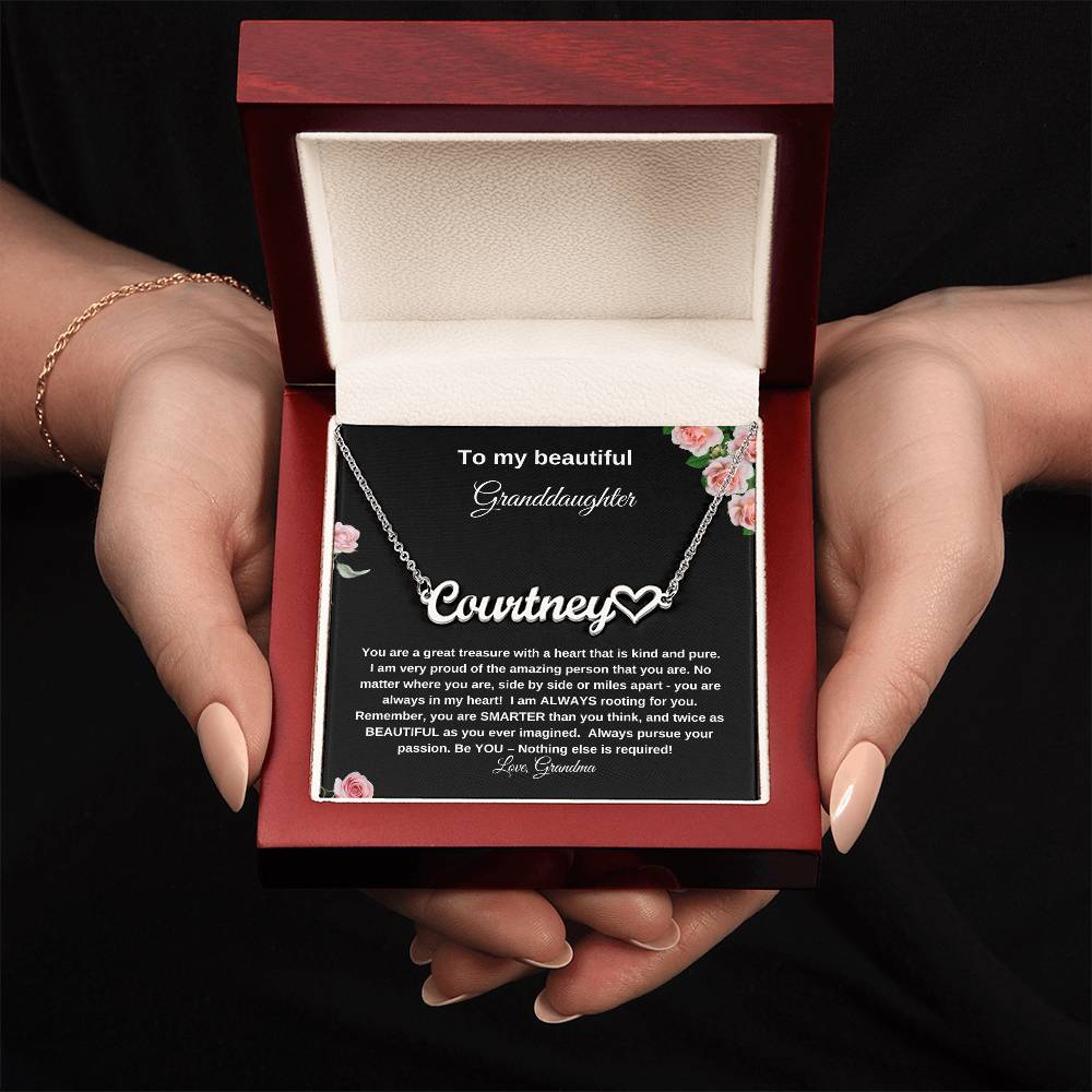 To My Beautiful Granddaughter | Heart Name Necklace| Gift to Granddaughter from Grandma