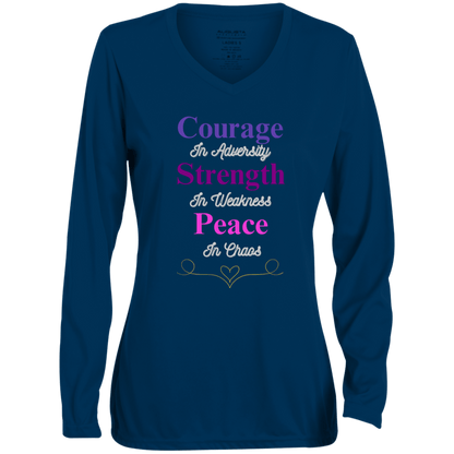 Courage in Adversity Women's Long Sleeve T-Shirt| Women's 100% Polyester Wicking Knit T-Shirt| Long Sleeve