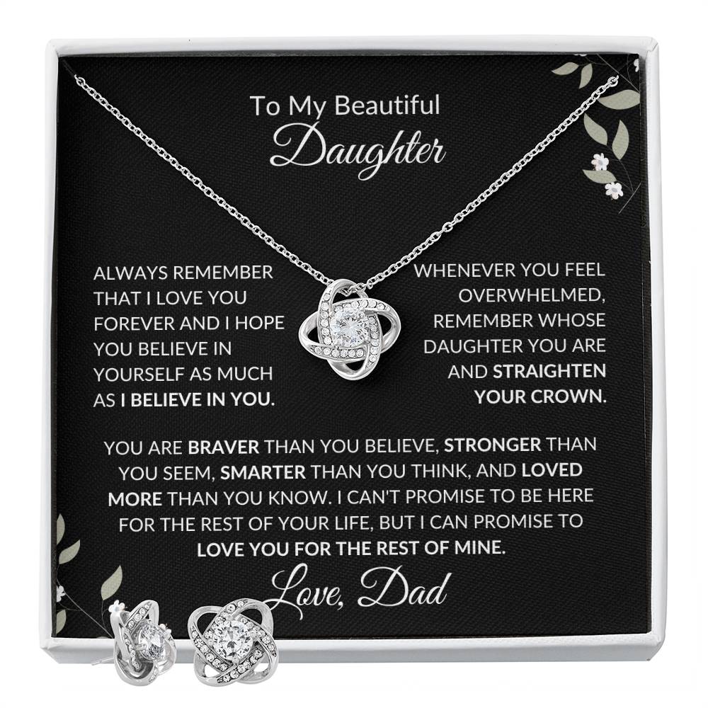 To My Beautiful Daughter | Love Knot Earring & Necklace Set| Gift for Daughter from Dad| Birthday Gift to Daughter from Dad