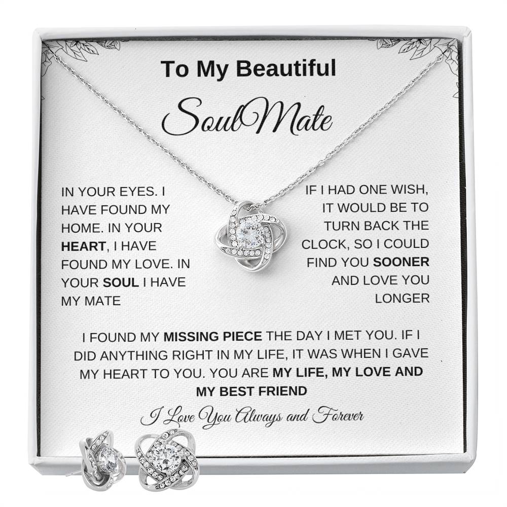 To My Soulmate | Love Knot Earring & Necklace Set| Gift to Wife | Wedding Anniversary Gift to Wife| Birthday Gift to Wife