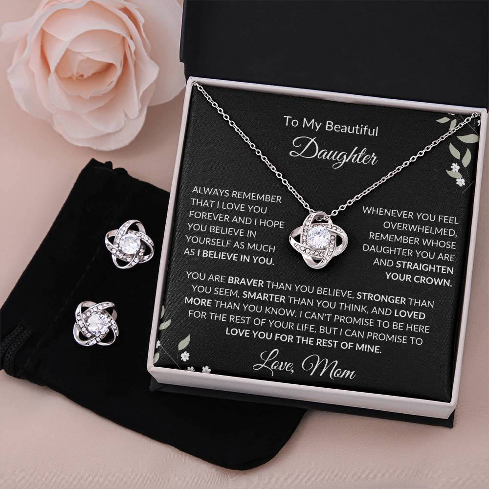 To My Beautiful Daughter from Mom | Love Knot Earring & Necklace Set| Gift to Daughter from Mom| Birthday Gift to Daughter from Mom