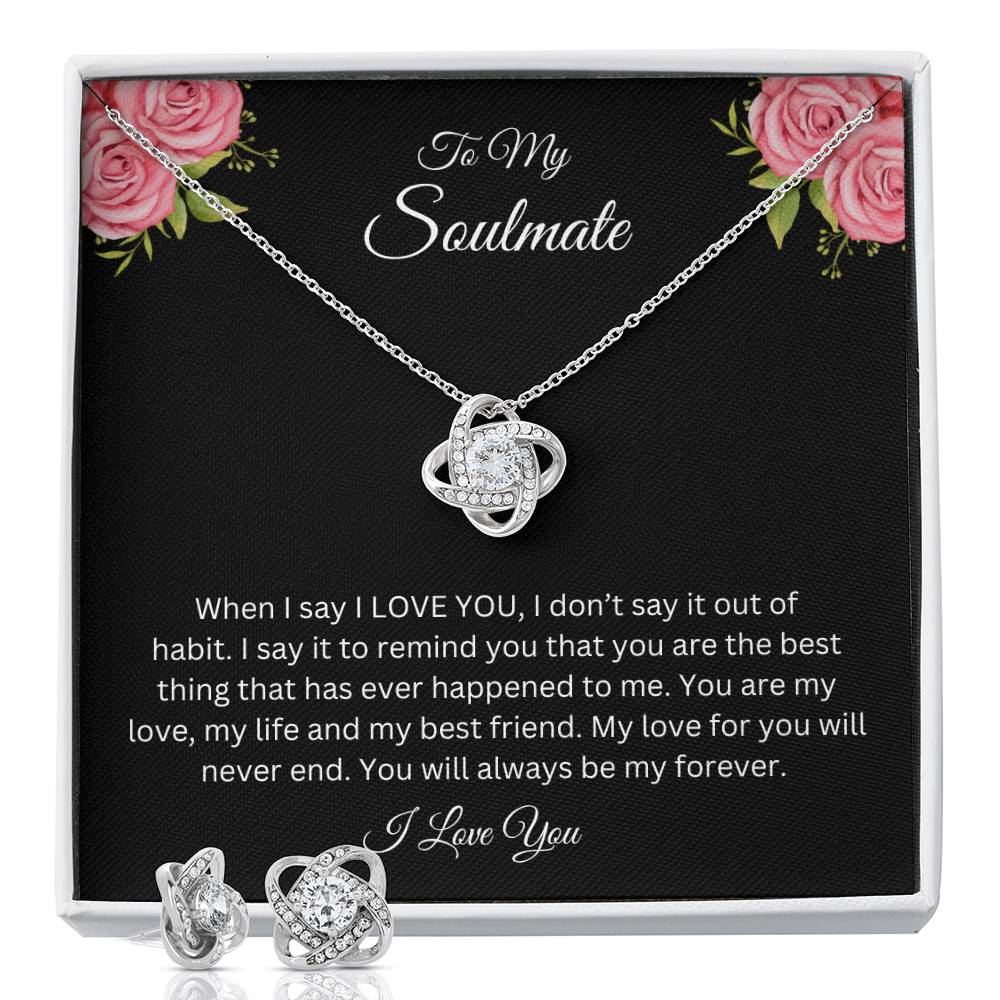To My Soulmate | Love Knot Earring & Necklace Set| Gift to Wife | Wedding Anniversary Gift to Wife | Birthday Gift to Wife