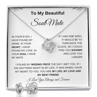 To My Soulmate | Love Knot Earring & Necklace Set| Gift to Wife | Wedding Anniversary Gift to Wife| Birthday Gift to Wife