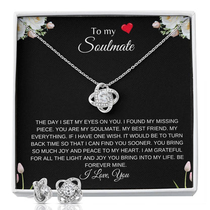 To My Soulmate | Love Knot Earring & Necklace Set| Gift to Wife | Wedding Anniversary Gift to Wife | Birthday Gift to Wife