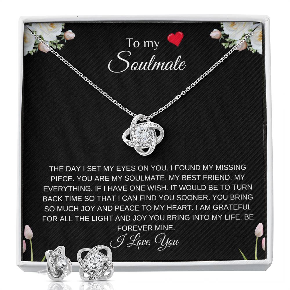 To My Soulmate | Love Knot Earring & Necklace Set| Gift to Wife | Wedding Anniversary Gift to Wife | Birthday Gift to Wife