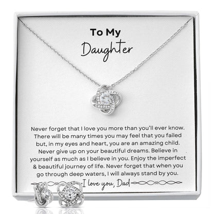 To My Daughter from Dad | Love Knot Earring & Necklace Set| Gift to Daughter from Dad| Birthday Gift to Daughter from Dad