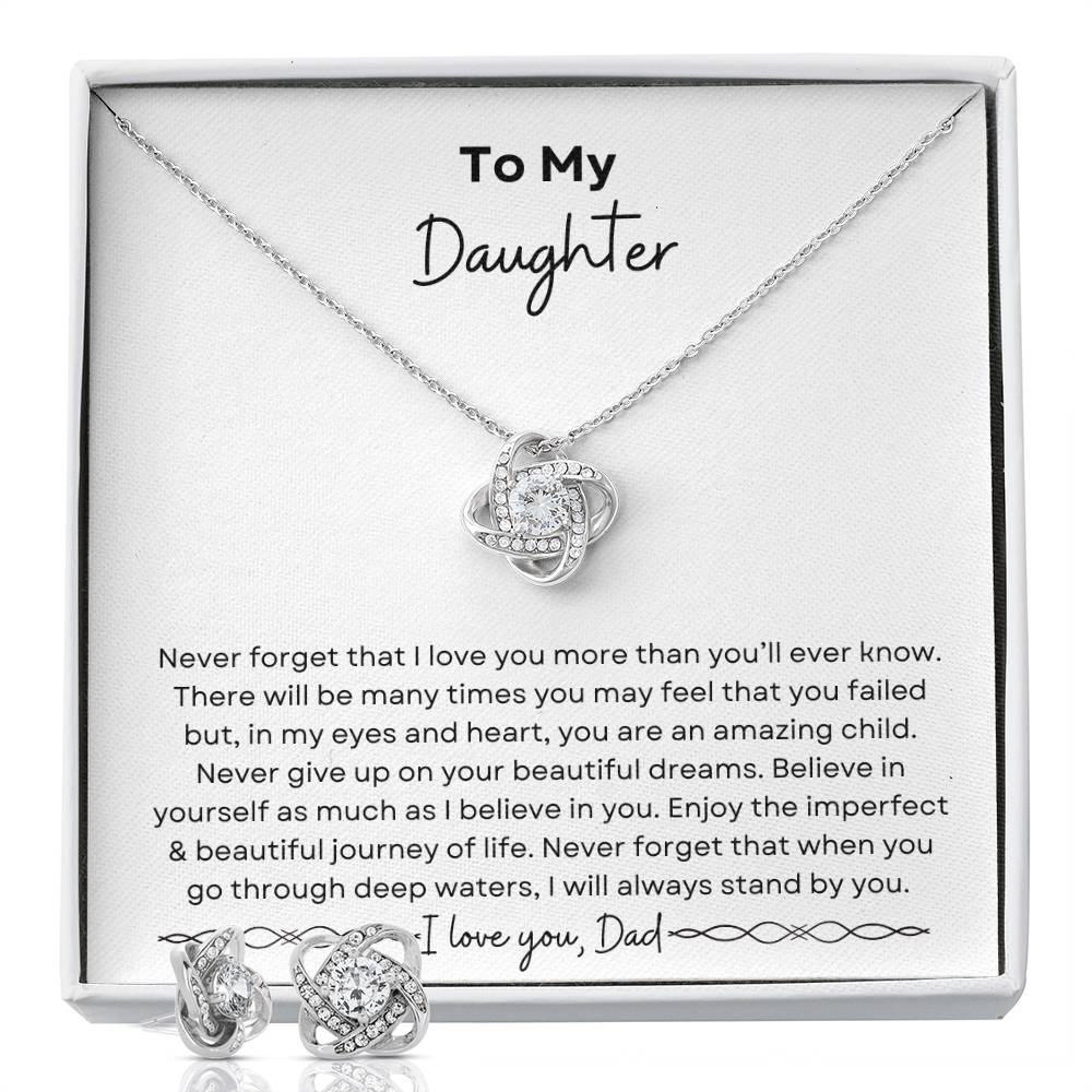 To My Daughter from Dad | Love Knot Earring & Necklace Set| Gift to Daughter from Dad| Birthday Gift to Daughter from Dad