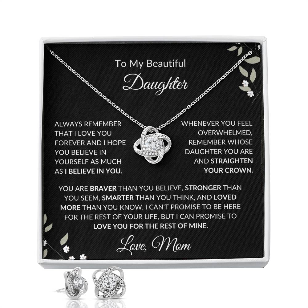 To My Beautiful Daughter from Mom | Love Knot Earring & Necklace Set| Gift to Daughter from Mom| Birthday Gift to Daughter from Mom