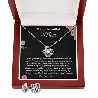 To My Beautiful Mom | Love Knot Earring & Necklace Set| Mother's Day Gift| Birthday Gift for Mom
