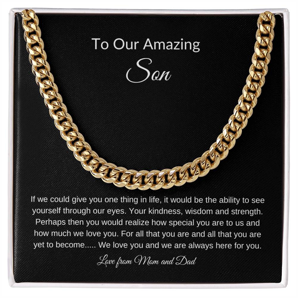 To Our Amazing Son | Cuban Link Chain| Gift to Son| Birthday Gift to Son from Mom and Dad