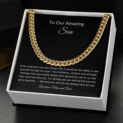 To Our Amazing Son | Cuban Link Chain| Gift to Son| Birthday Gift to Son from Mom and Dad