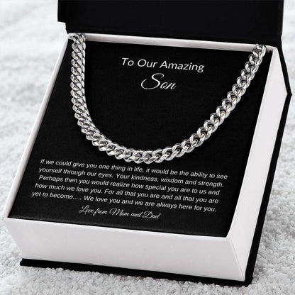 To Our Amazing Son | Cuban Link Chain| Gift to Son| Birthday Gift to Son from Mom and Dad