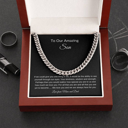 To Our Amazing Son | Cuban Link Chain| Gift to Son| Birthday Gift to Son from Mom and Dad