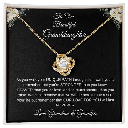 To Our Beautiful Granddaughter | Love Knot Necklace| Gift to Granddaughter| Gift to Granddaughter from Grandma and Grandpa