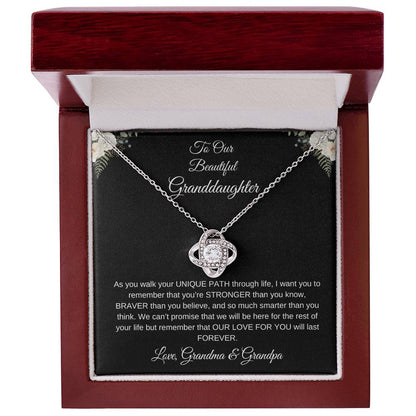 To Our Beautiful Granddaughter | Love Knot Necklace| Gift to Granddaughter| Gift to Granddaughter from Grandma and Grandpa