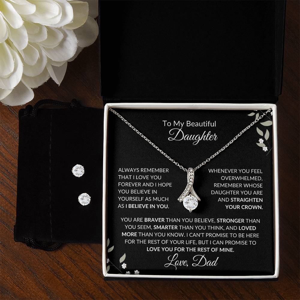 To My Beautiful Daughter from Dad | Alluring Beauty + Clear CZ Earrings| Gift to Daughter from Dad| Birthday Gift to Daughter from Dad