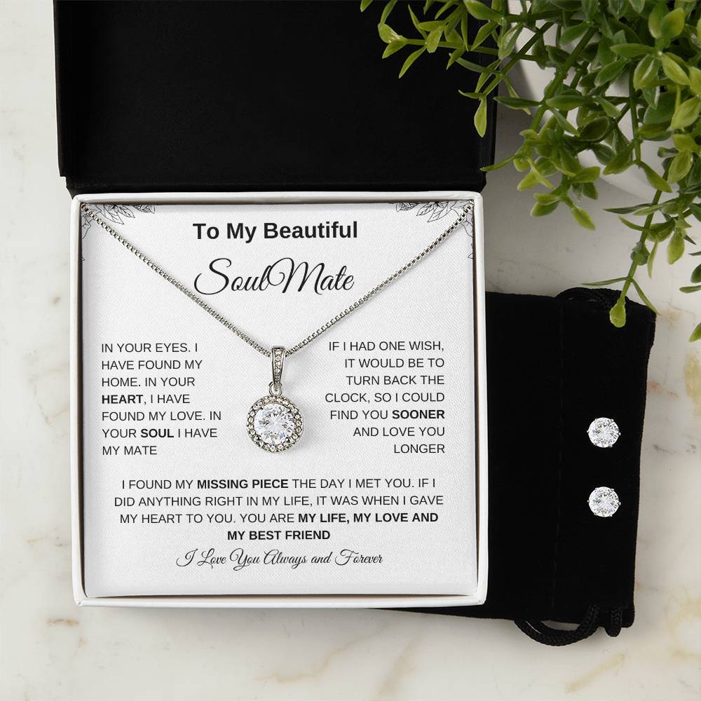 To My Beautiful Soulmate | Eternal Hope Necklace + Clear CZ Earrings| Gift to Wife | Wedding Anniversary Gift to Wife| Birthday Gift to Wife