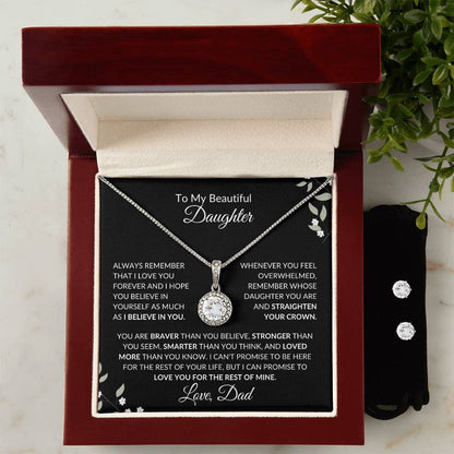 To My Beautiful Daughter from Dad | Eternal Hope Necklace + Clear CZ Earrings| Gift to Daughter from Dad| Birthday Gift to Daughter from Dad