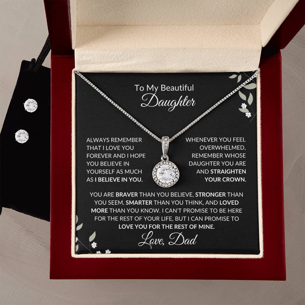 To My Beautiful Daughter from Dad | Eternal Hope Necklace + Clear CZ Earrings| Gift to Daughter from Dad| Birthday Gift to Daughter from Dad