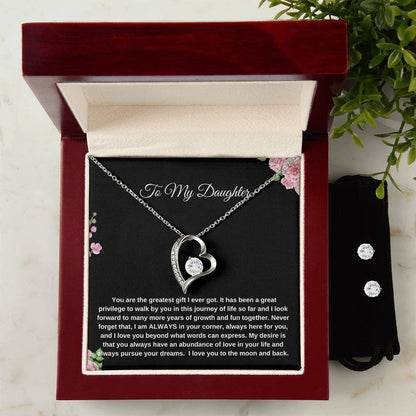 To My Daughter | Forever Love Necklace + Clear CZ Earrings| Gift to Daughter| Birthday Gift to Daughter