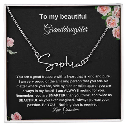 To My Beautiful Granddaughter | Signature Name Necklace| Gift to Granddaughter from Grandma