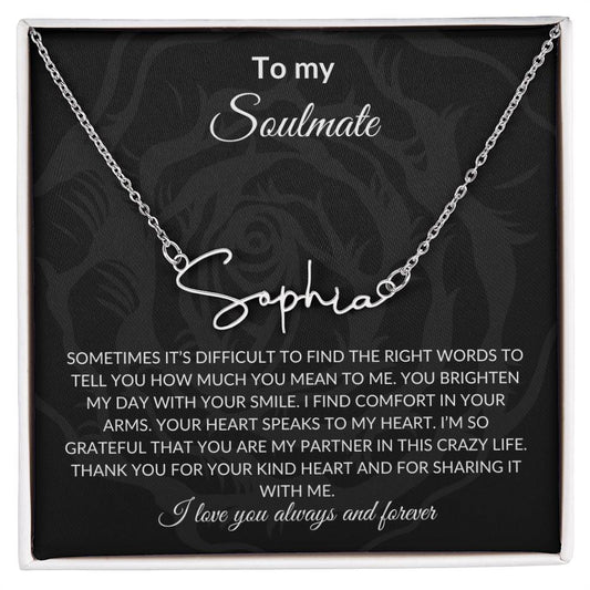 To My Soulmate | Signature Name Necklace| Gift to Wife | Wedding Anniversary Gift to Wife| Mother's Day Gift | Birthday Gift to Wife