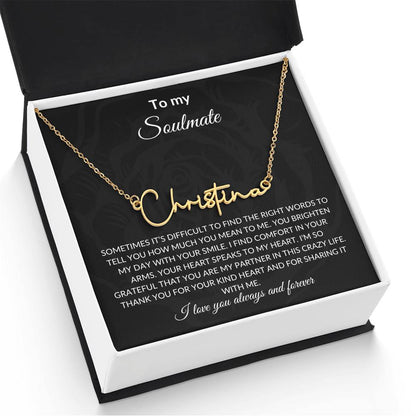 To My Soulmate | Signature Name Necklace| Gift to Wife | Wedding Anniversary Gift to Wife| Mother's Day Gift | Birthday Gift to Wife