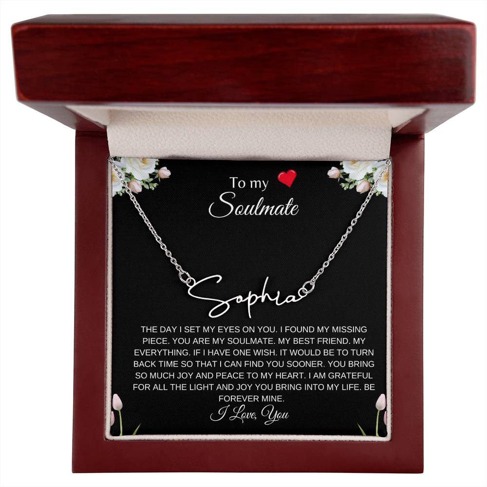 To My Soulmate (With A Heart) | Signature Name Necklace| Gift to Wife| Birthday Gift to Wife| Mother's Day Gift| Anniversary Gift to Wife