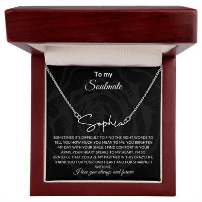 To My Soulmate | Signature Name Necklace| Gift to Wife | Wedding Anniversary Gift to Wife| Mother's Day Gift | Birthday Gift to Wife