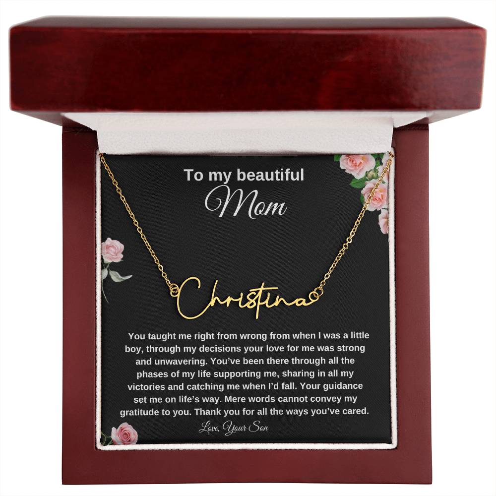 To My Beautiful Mom | Signature Name Necklace| Gift to Mom| Mother's Day Gift| Birthday Gift to Mom