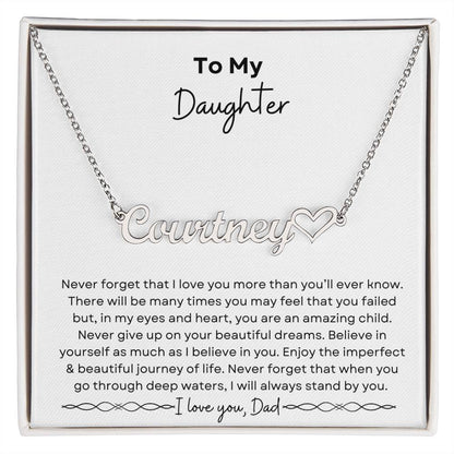 To My Daughter from Dad | Heart Name Necklace| Gift to Daughter from Dad| Birthday Gift to Daughter from Dad