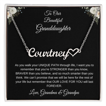 To Our Beautiful Granddaughter | Heart Name Necklace| Gift for Granddaughter from Grandma