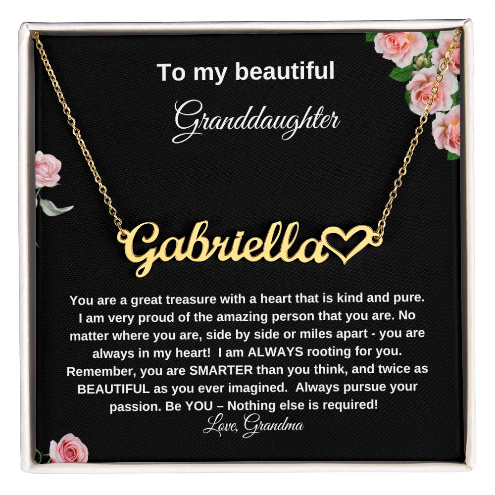 To My Beautiful Granddaughter | Heart Name Necklace| Gift to Granddaughter from Grandma