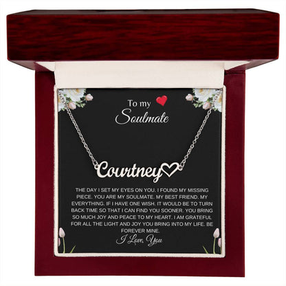 To My Soulmate (With A Heart) | Heart Name Necklace| Gift to Wife| Birthday Gift to Wife| Mother's Day Gift| Anniversary Gift to Wife