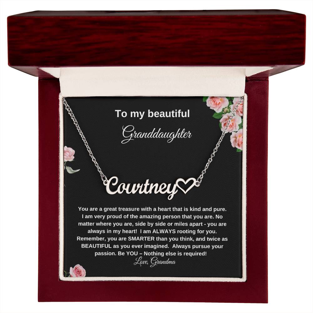 To My Beautiful Granddaughter | Heart Name Necklace| Gift to Granddaughter from Grandma