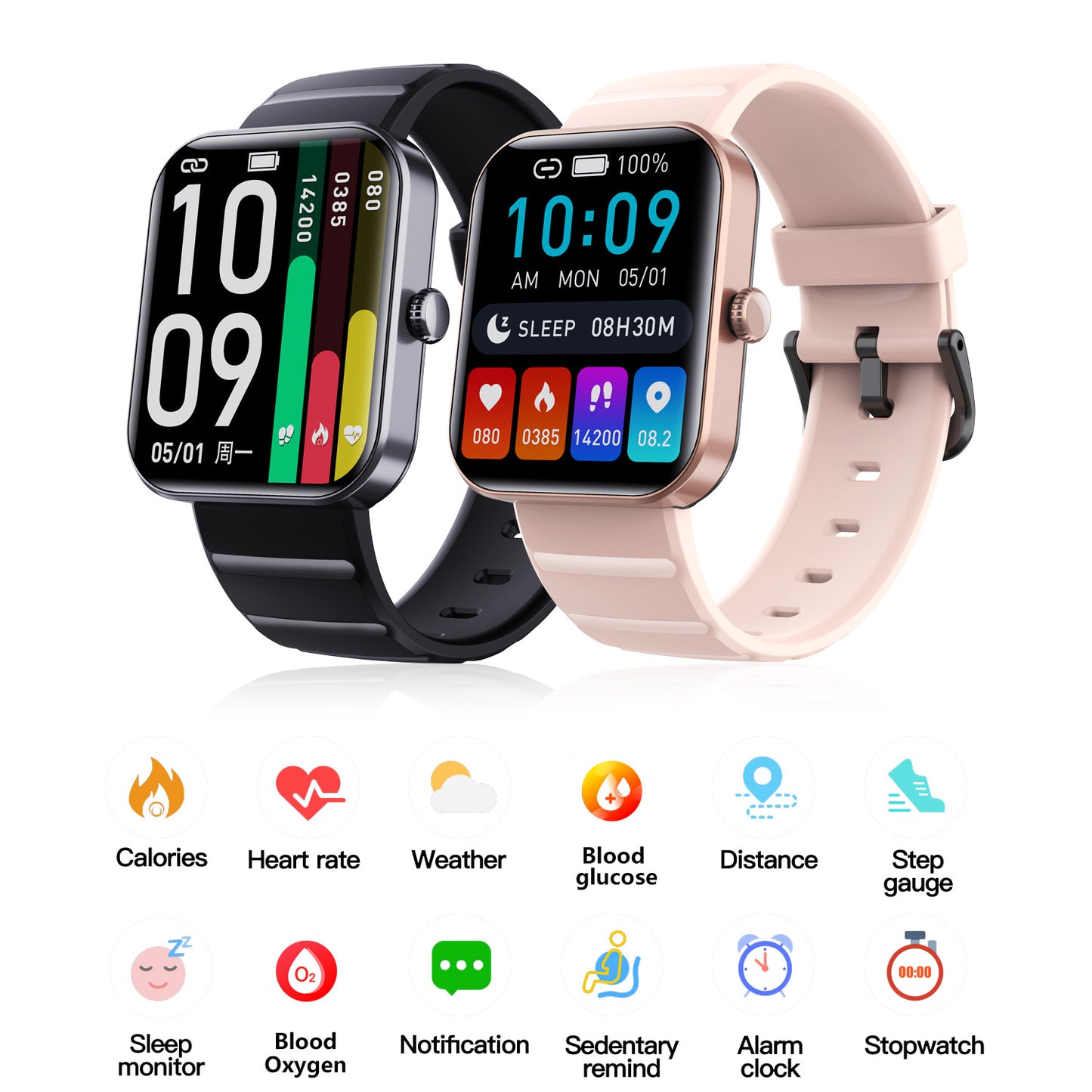 [All day monitoring of blood sugar, blood pressure and heart rate] Fitness smartwatch